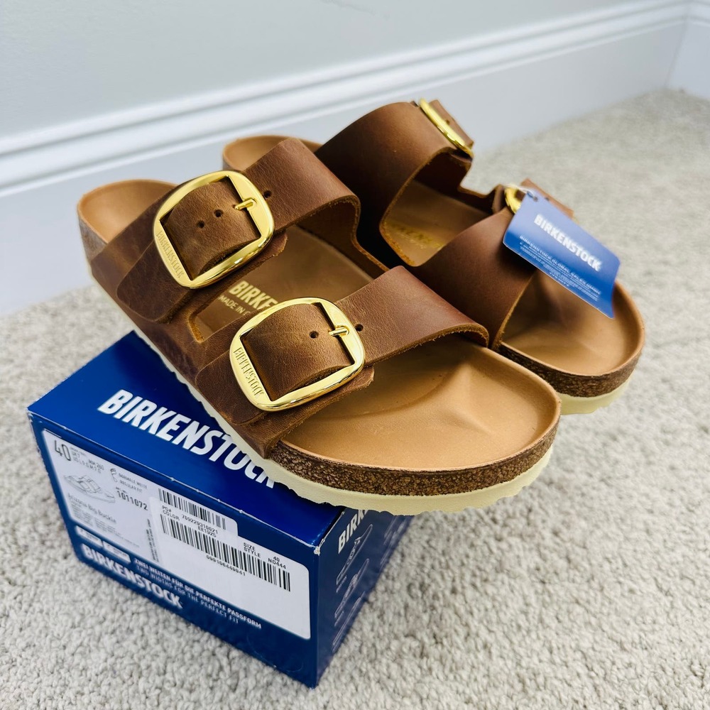 NEW Birkenstock Arizona Big Buckle in Oiled Leather Cognac 40